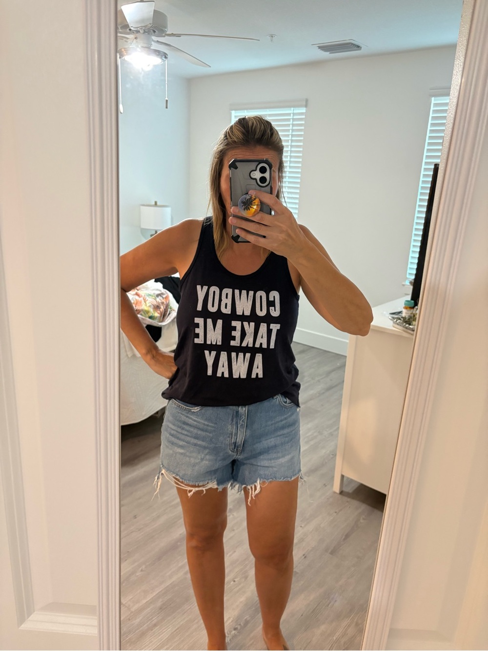 Bella Canvas Black Tank Top with White Text - "COWBOY TAKE ME AWAY"